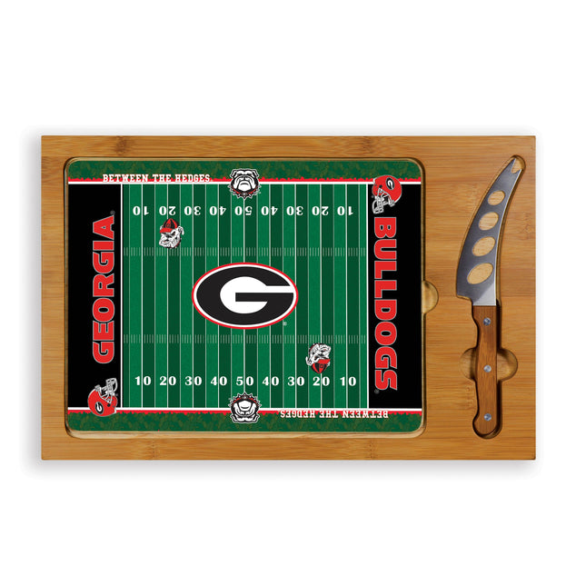 Georgia Bulldogs Football Field Glass Top Cutting Board & Knife Set