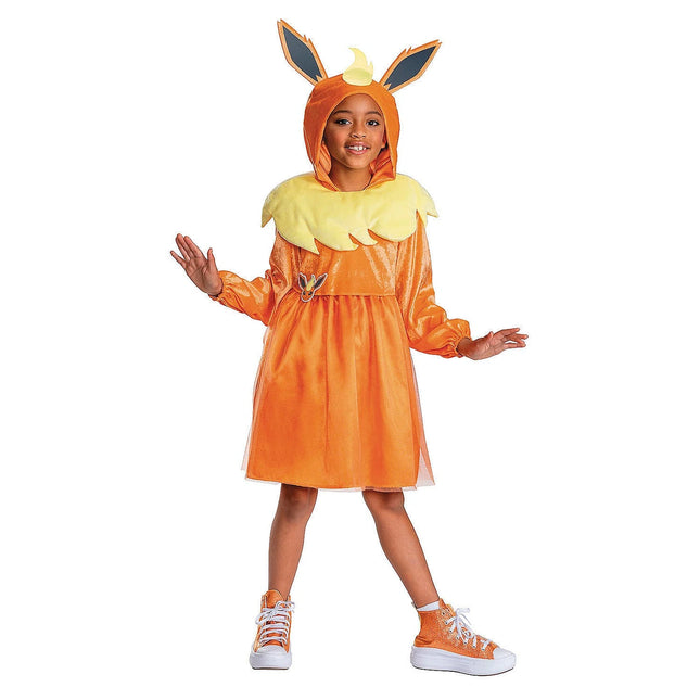 Kids  Pokemon Flareon Hooded Dress Costume
