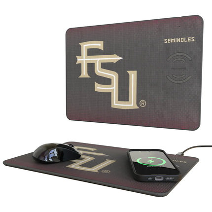 Florida State University Seminoles Athletic Wordmark Linen 15-Watt Wireless Charger and Mouse Pad