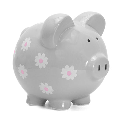 Gray Daisy Large Piggy Bank