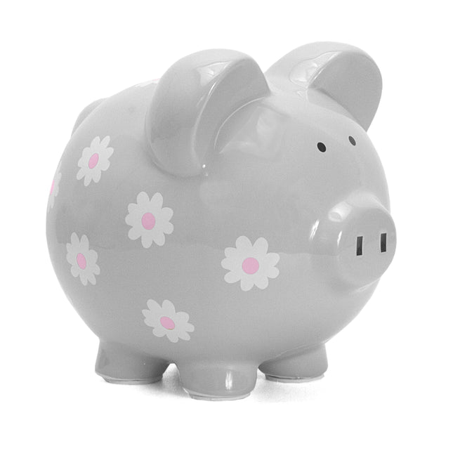 Gray Daisy Large Piggy Bank