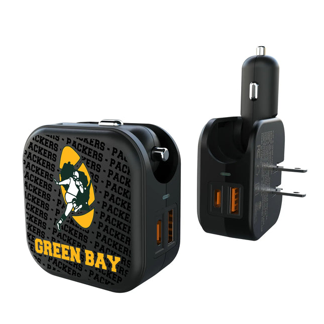 Green Bay Packers 2 in 1 USB A/C Charger Historic Text