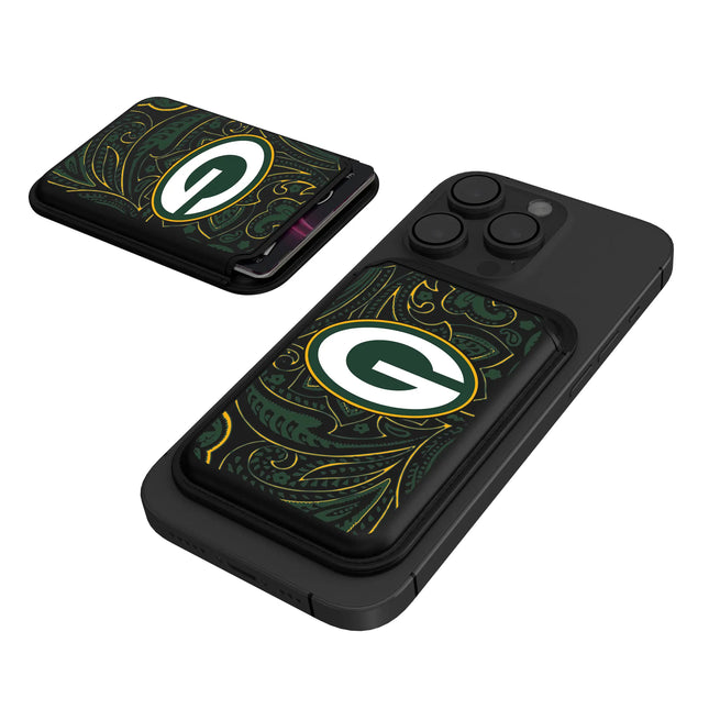 Green Bay Packers Black Magnetic Credit Card Wallet Paisley