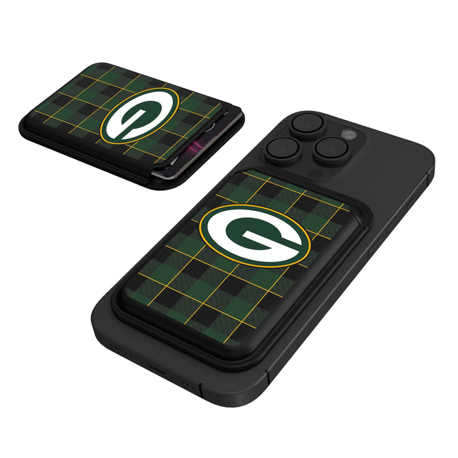 Green Bay Packers Black Magnetic Credit Card Wallet Plaid