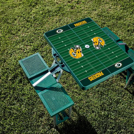 Green Bay Packers Football Field - Picnic Table Portable Folding Table with Seats