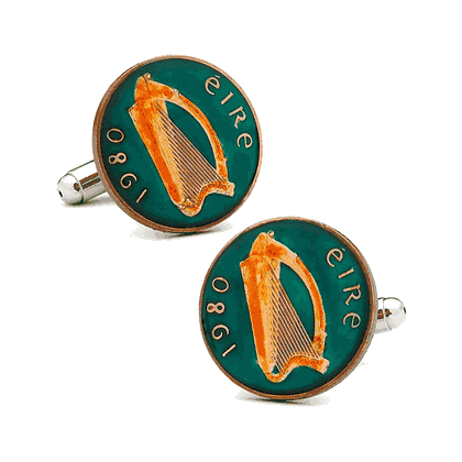 Hand Painted Irish Eire Coin Cufflinks