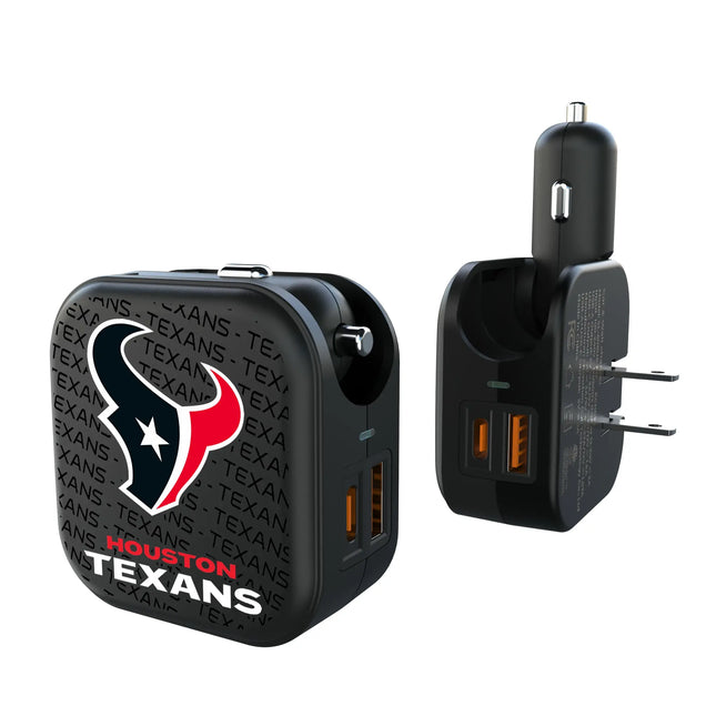 Houston Texans Text Backdrop 2 in 1 USB A/C Charger