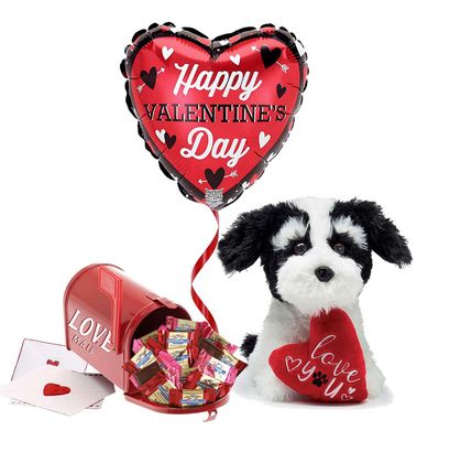 I Woof You Plush Valentine And Chocolate Gift Set - Black