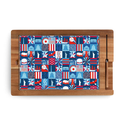 America250 Multiple Red, White, Blue - Ventana Tempered Glass and Acacia Cheese Board and Knife Set