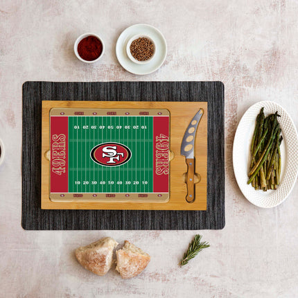 San Francisco 49ers Football Field - Icon Glass Top Cutting Board & Knife Set