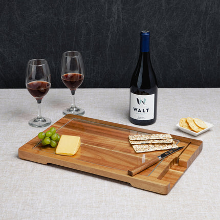 Ventana Tempered Glass and Acacia Cheese Board and Knife Set