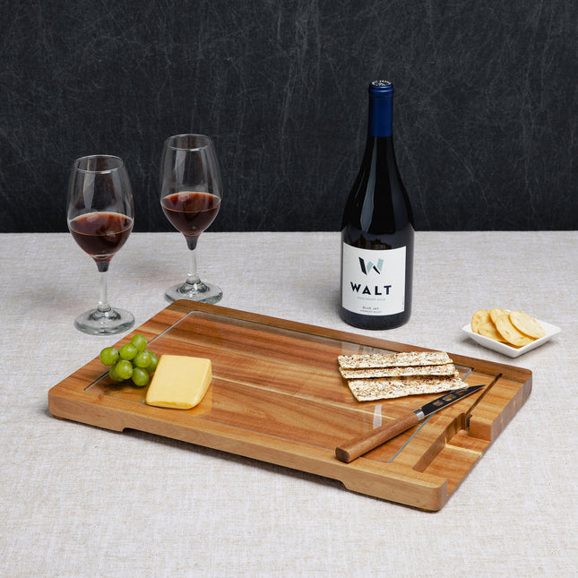Ventana Tempered Glass and Acacia Cheese Board and Knife Set