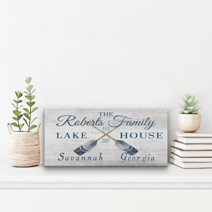Personalizable Lake - Beach House Family Name Canvas Sign