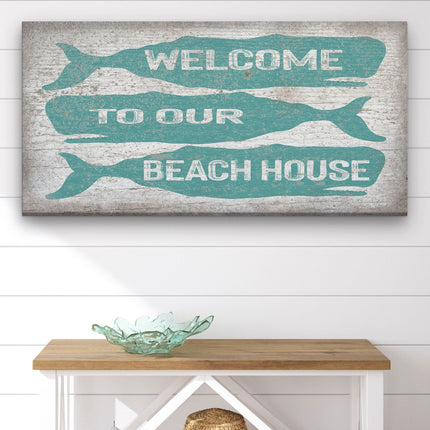 Welcome Sign with Whale - Beach House Name Sign - Coastal Wall Art