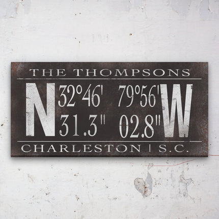 Personalized Family Name Latitude Longitude Coordinates Canvas Wall Decor
