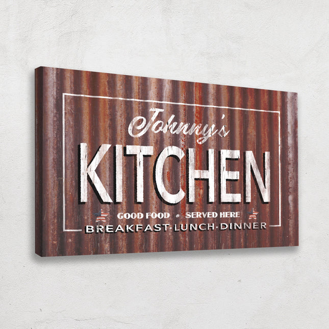 Personalized Antique Vintage Rustic Metal Look Canvas Kitchen Sign