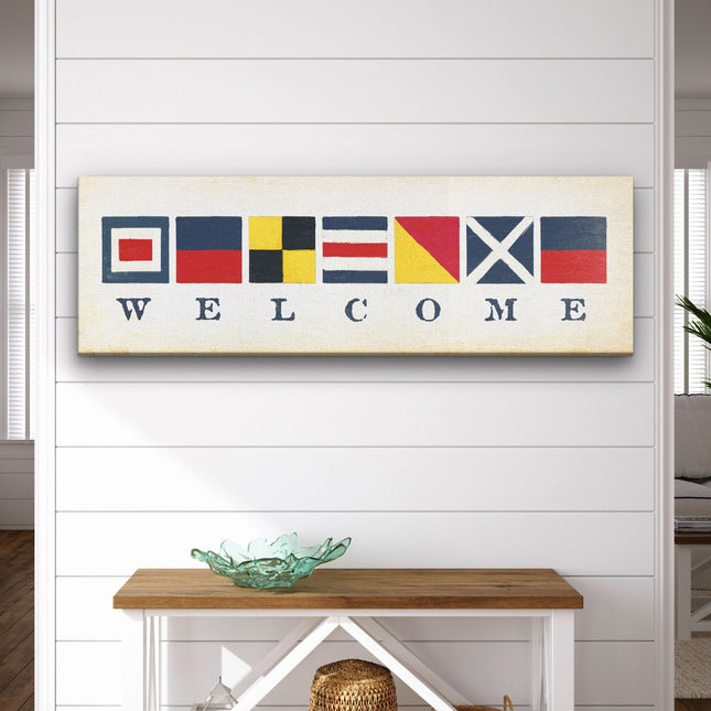 Nautical Welcome Flag Sign - Maritime Signal Flags - Coastal Decor
