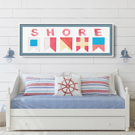 Framed Shore House Sign - Nautical Flag Canvas Coastal Wall Decor