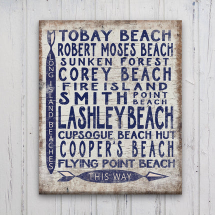 Long Island Beaches Sign Wood - Look Shore Arrow Sign