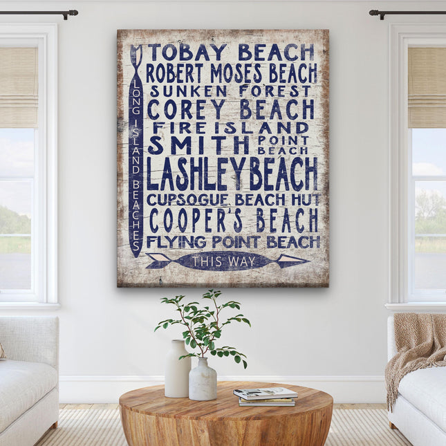 Long Island Beaches Sign Wood - Look Shore Arrow Sign