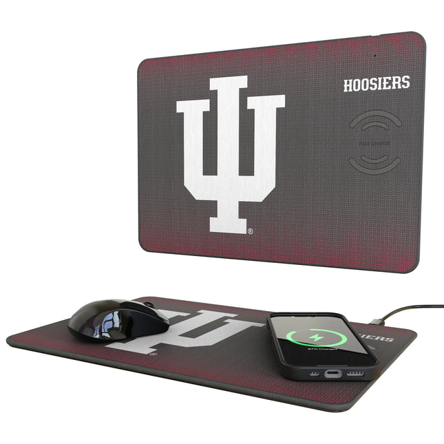 Indiana University Hoosiers Linen 15-Watt Wireless Charger and Mouse Pad