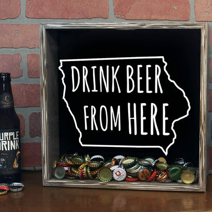 Iowa Drink Beer From Here Beer Cap Shadow Box