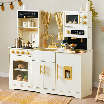 Tiny Land Iconic Wooden Play Kitchen - Cream Pretend Cooking Set for Kids