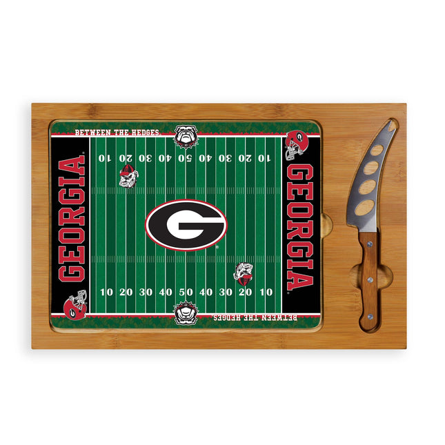 Georgia Bulldogs Football Field Glass Top Cutting Board & Knife Set