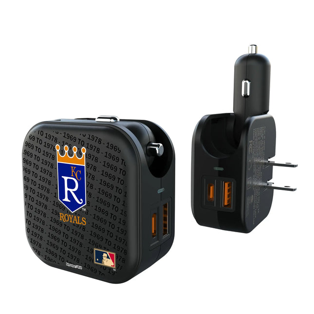 Kansas City Royals 1969-1978 - Cooperstown Collection Text Backdrop 2 in 1 USB A/C Charger