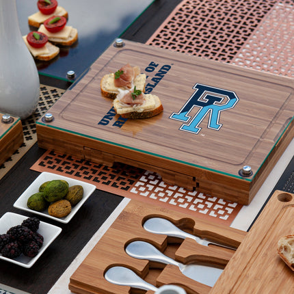 Rhode Island Rams Concerto Glass Top Cheese Cutting Board & Tools Set