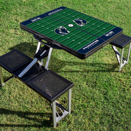 Seattle Seahawks Football Field - Picnic Table Portable Folding Table with Seats