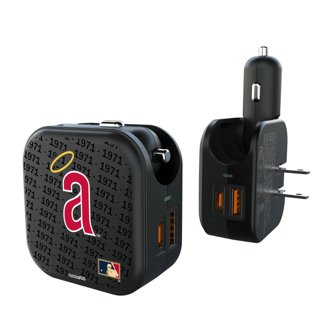 LA Angels 1971 - Cooperstown Collection Text Backdrop 2 in 1 USB A/C Charger