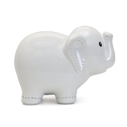 Large White Stitched Elephant Bank