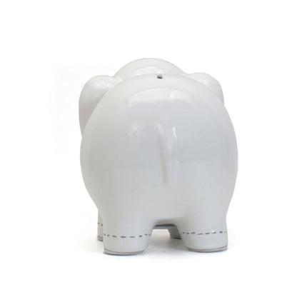 Large White Stitched Elephant Bank