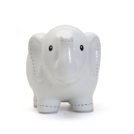 Large White Stitched Elephant Bank