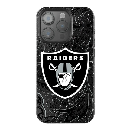 Las Vegas Raiders Paisley Black Bling Phone Case for Apple iPhone