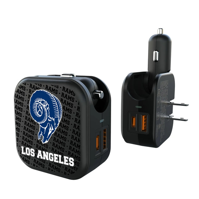 Los Angeles Rams Historic Collection Text Backdrop 2 in 1 USB A/C Charger