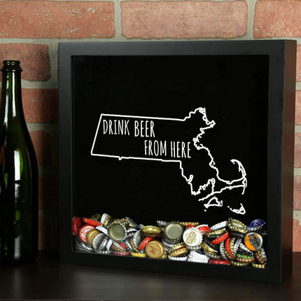 Massachusetts Drink Beer From Here Beer Cap Shadow Box