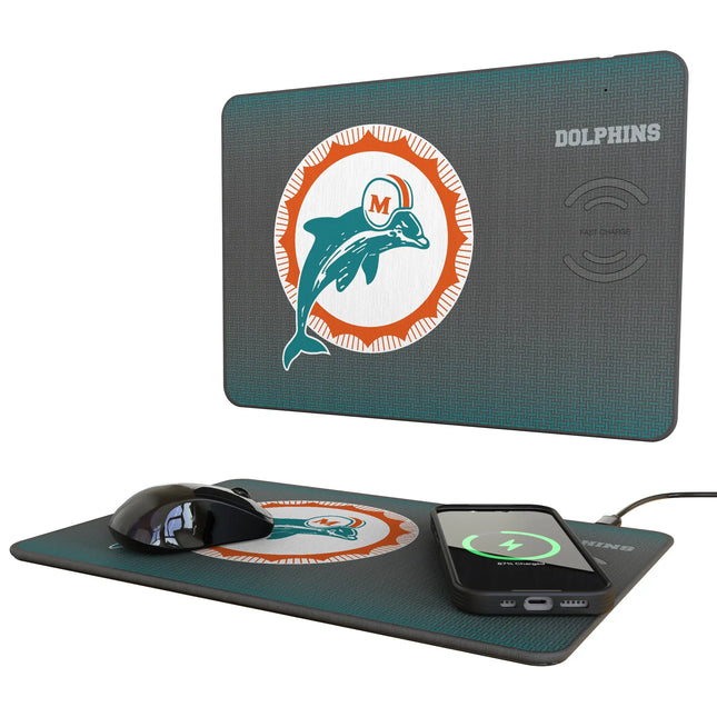Miami Dolphins 1966-1973 Historic Collection Linen 15-Watt Wireless Charger and Mouse Pad