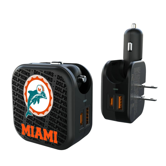 Miami Dolphins 1966-1973 Historic Collection Text Backdrop 2 in 1 USB A/C Charger
