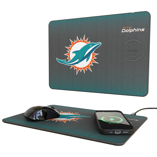 Miami Dolphins Linen 15-Watt Wireless Charger and Mouse Pad