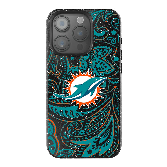 Miami Dolphins Paisley Black Bling Phone Case for Apple iPhone