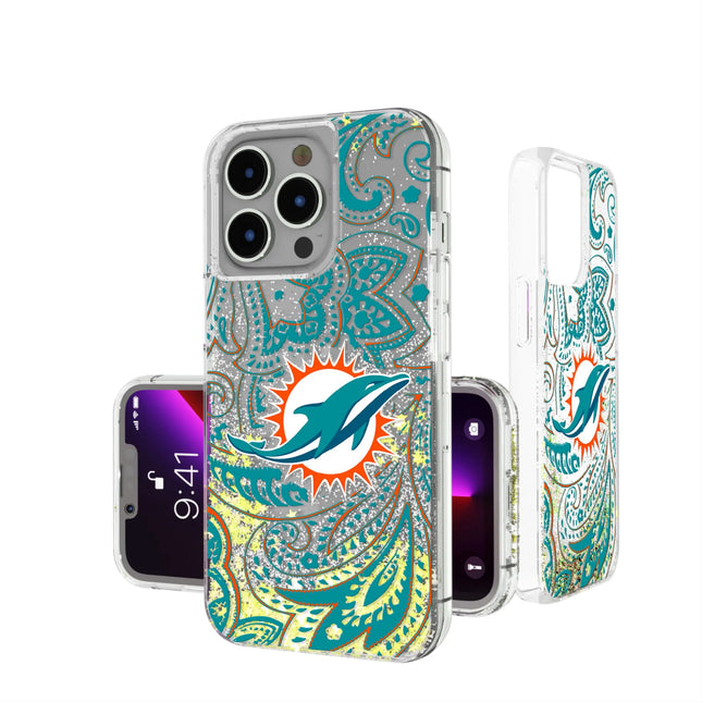 Miami Dolphins Paisley Glitter Phone Case for Apple iPhone
