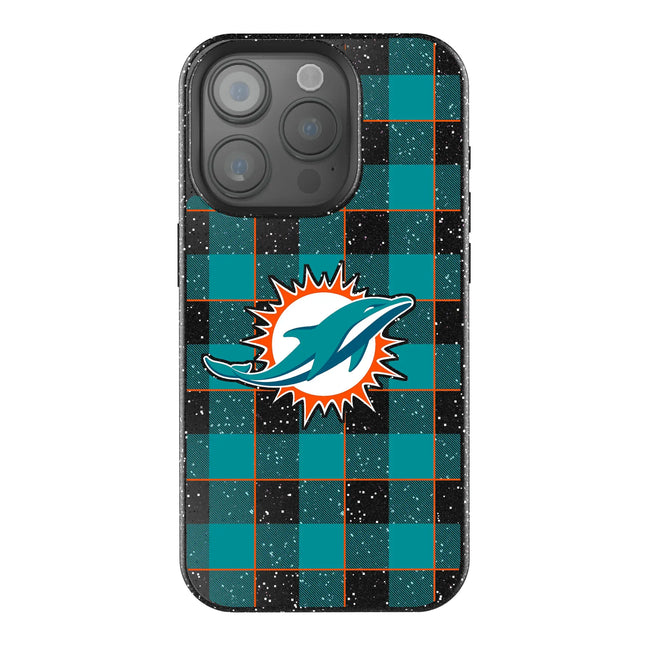 Miami Dolphins Plaid Black Bling Phone Case for Apple iPhone