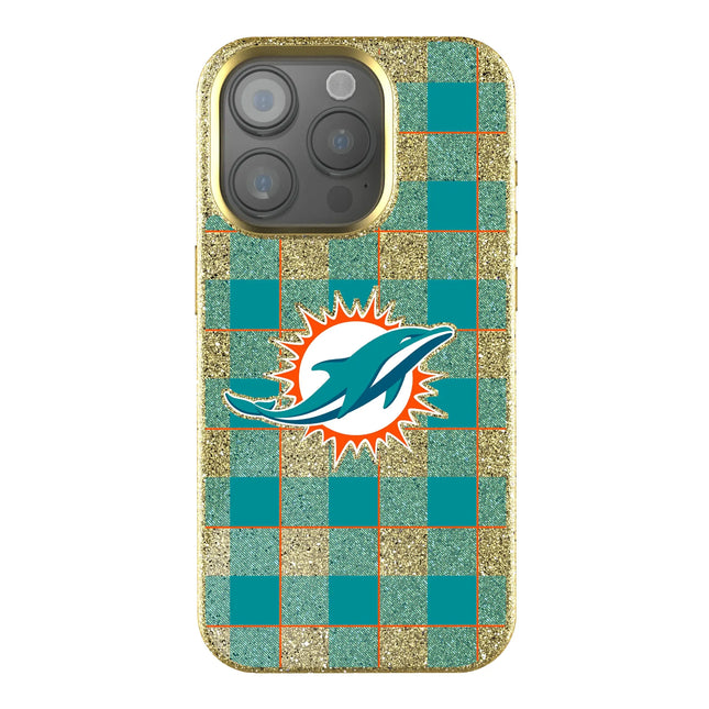 Miami Dolphins Plaid Bling Phone Case for Apple iPhone