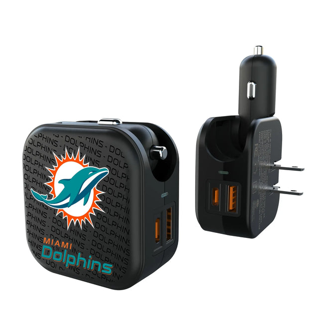 Miami Dolphins Text Backdrop 2 in 1 USB A/C Charger