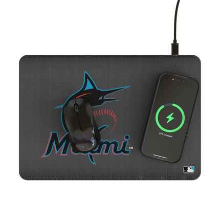 Miami Marlins Linen 15-Watt Wireless Charger and Mouse Pad