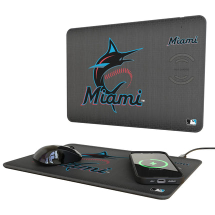 Miami Marlins Linen 15-Watt Wireless Charger and Mouse Pad