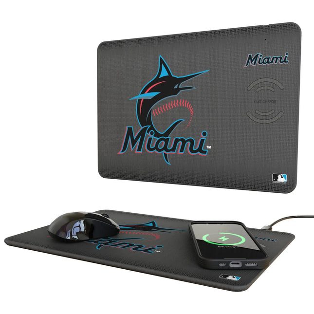 Miami Marlins Linen 15-Watt Wireless Charger and Mouse Pad