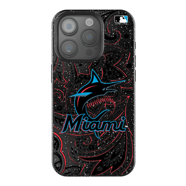 Miami Marlins Paisley Black Bling Phone Case for Apple iPhone